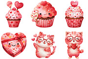 Watercolor Kawaii Valentine Clipart, an Illustration by CraftArtStudio (Thumbnail 6 of 6)