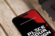 iPhone Mockup on Wooden Desk, a Device Mockup by Jiwstudio (Thumbnail 2 of 9)
