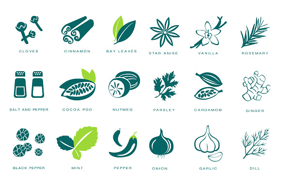 Spices Condiments And Herbs Vector