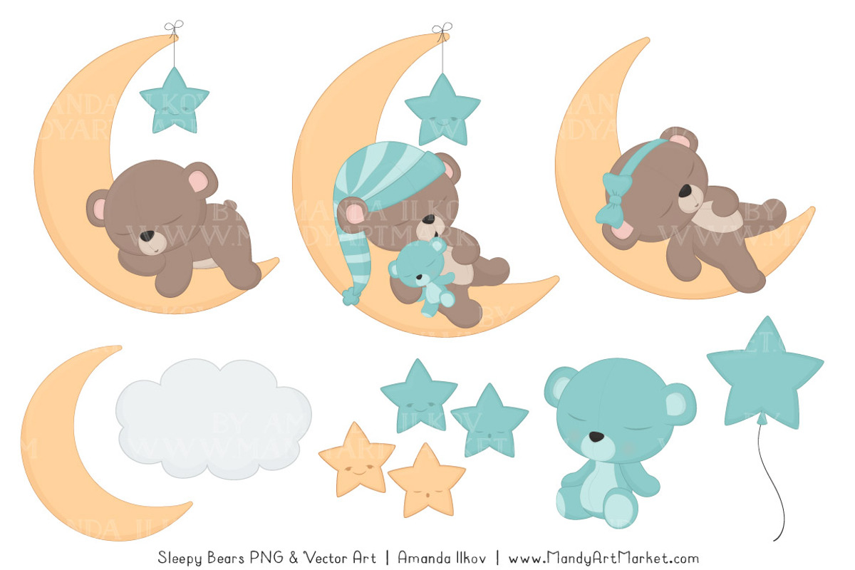 Aqua Sleepy Bears Clipart, an Illustration by Amanda Ilkov (Photo 4 of 5)