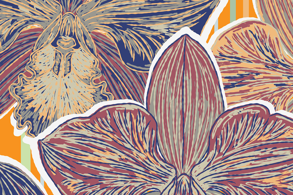 Orchid Floral Retro Botanical Flower, a Pattern Graphic by NayaChu (Photo 9 of 9)