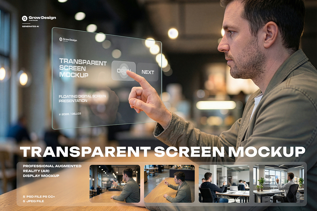 Transparent Screen 5 Mockups, a Device Mockup by Grow Design Craft Studio (Photo 1 of 4)