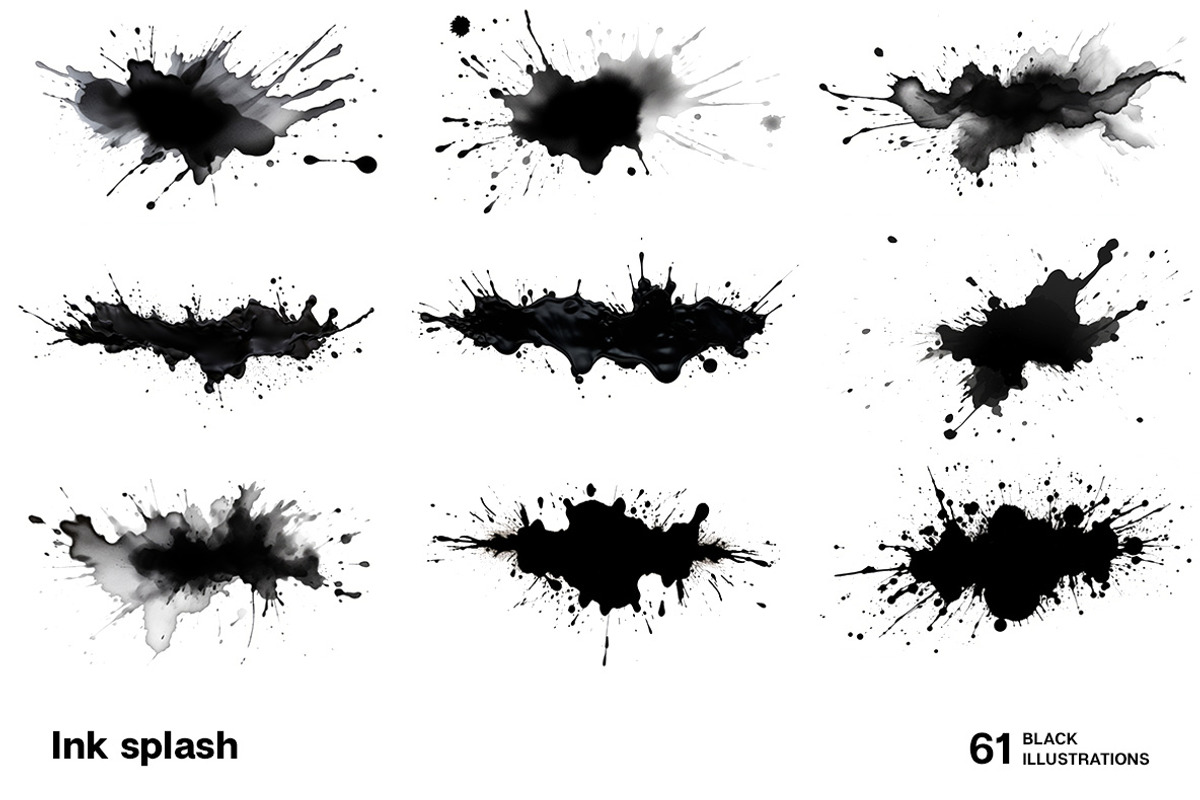 Black ink splash. 61 images, a Decorative Illustration by Handmadefont (Photo 11 of 13)