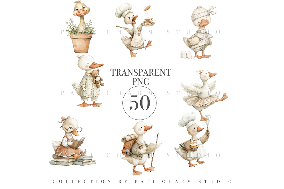 50 Silly Goose Clipart Set, an Animal Illustration by Pati Charm Studio (Photo 4 of 9)