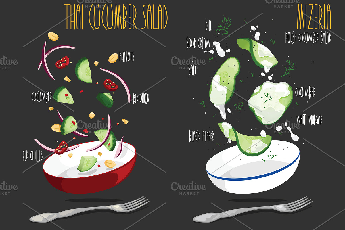 Mizeria and Thai cucumber salad, a Food Illustration by AKOMIX (Photo 1 of 2)