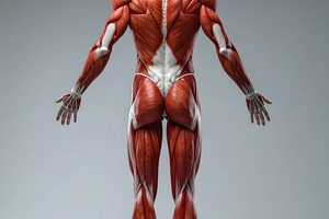 Full muscular anatomy model back view with extended structural d, a Health & Medical Photo by GoodGoods