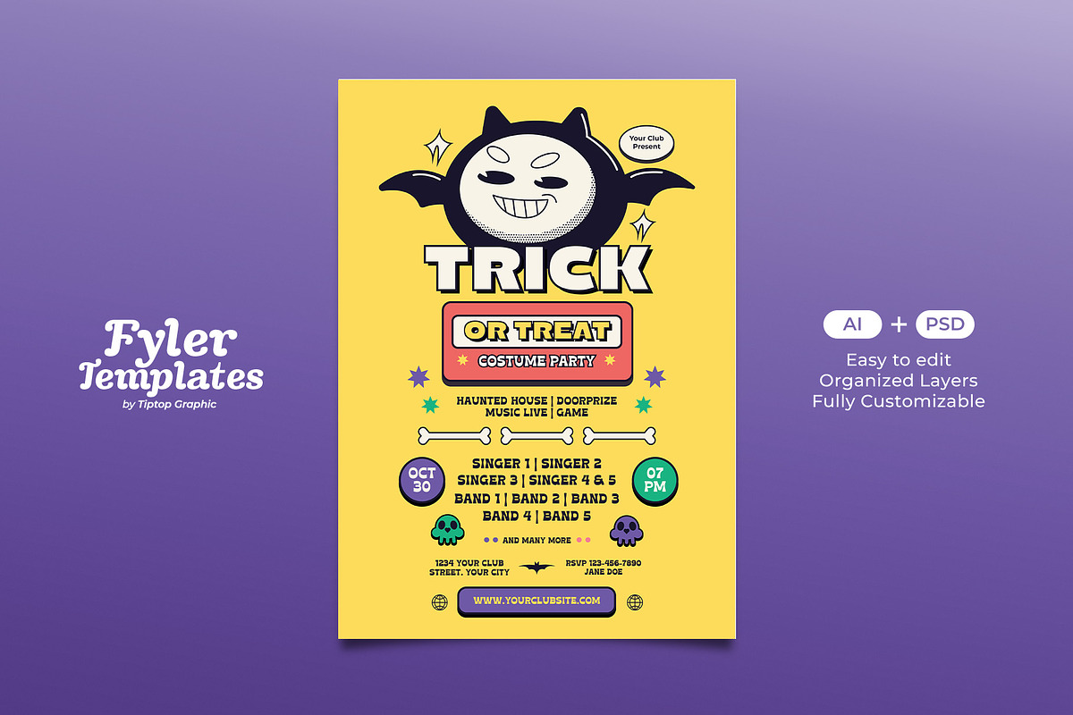 Trick or Treat Party Flyer Template, a Flyer Template by Tiptop Graphic (Photo 1 of 5)