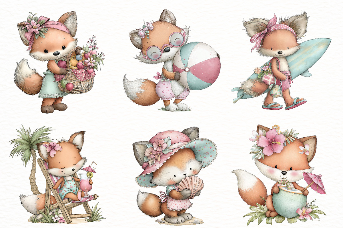 Whimsical summer fox clipart, an Illustration by Designworld (Photo 4 of 5)