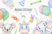 Cute Animals Birthday Clipart, an Animal Illustration by ekossa_art (Thumbnail 1 of 8)