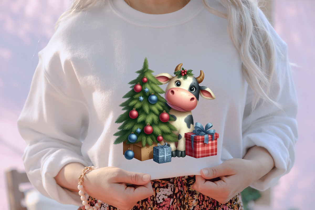 Whimsical Christmas Cow Clipart PNG, an Illustration by designcity5 (Photo 4 of 5)