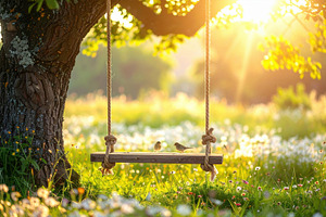 Birds on Wooden Swing at Sunrise, a Sports & Recreation Photo by Davizro's Market