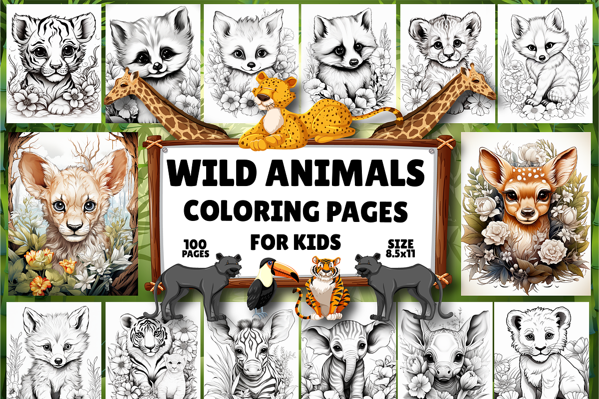 Wild Animals Coloring Pages for Kids, an Animal Illustration by Design Zone