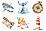 Watercolor Nautical Summer Clipart, an Illustration by Sublimation Artist (Thumbnail 3 of 6)