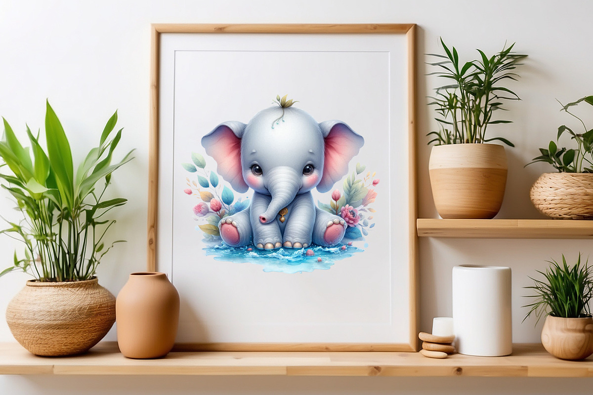 Watercolor Cute Baby Elephant, a Seasonal Illustration by Craft Nest (Photo 4 of 5)