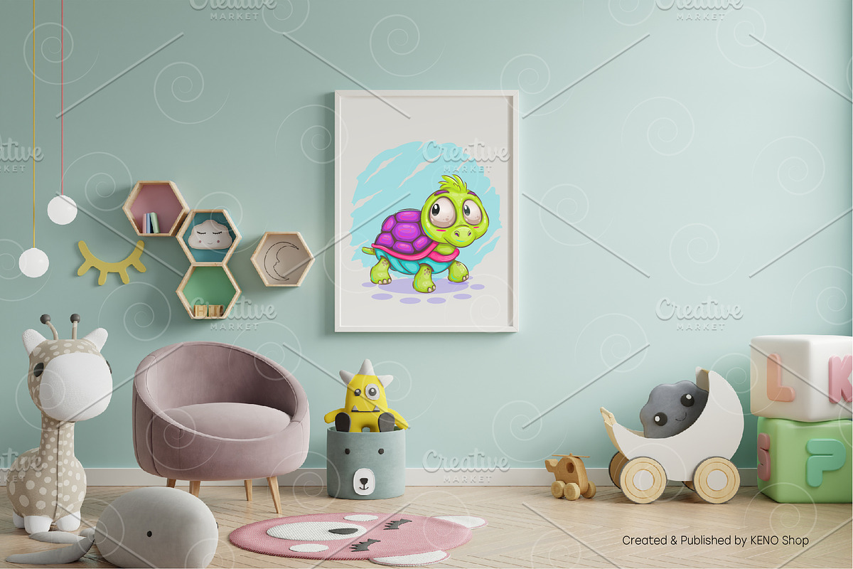 Little cartoon turtle. Tshirt, PNG., an Animal Illustration by KENO Mascots (Photo 3 of 4)