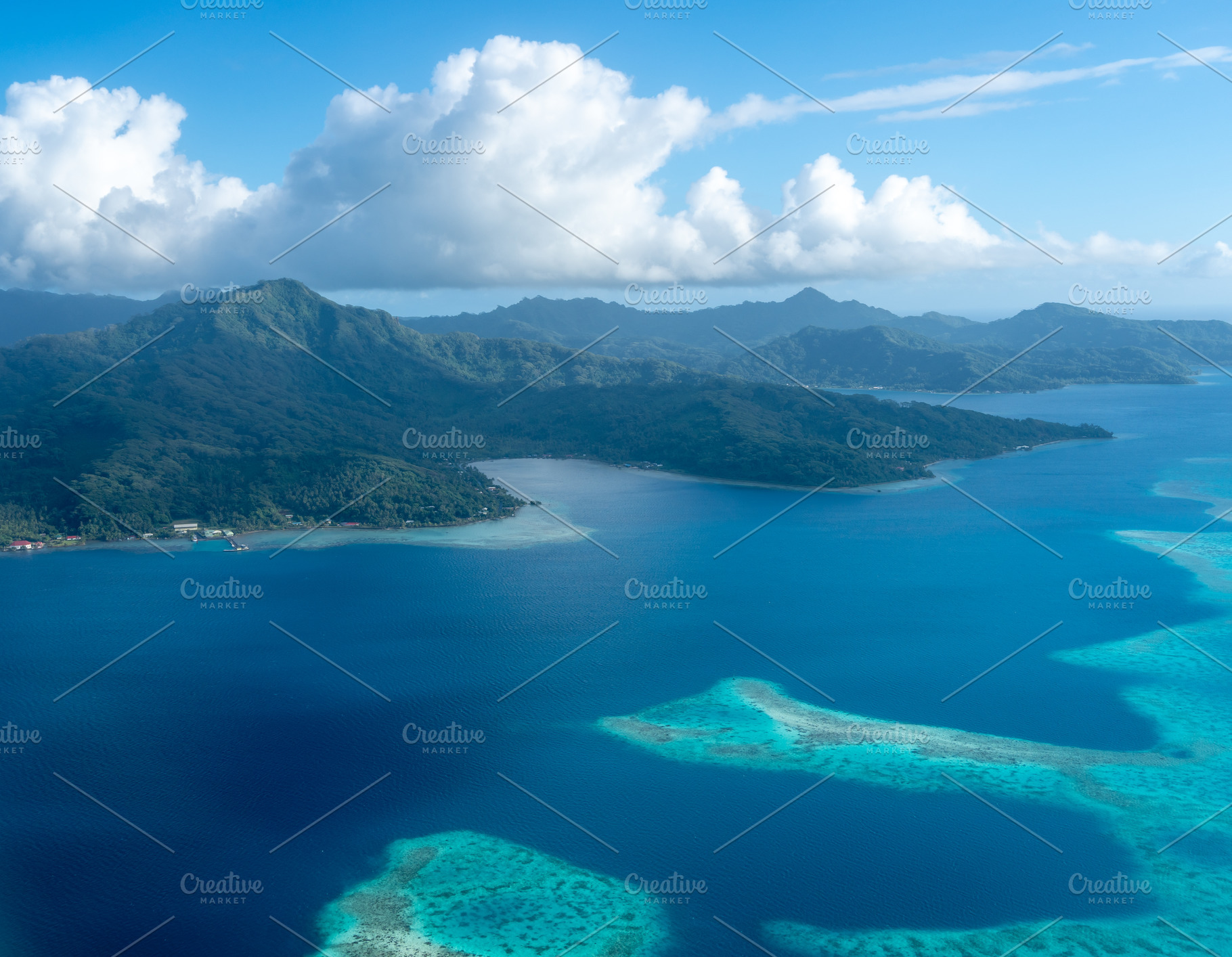 Aerial view of Tahaa island, French Polynesia, with turquoise la, a Nature Photo by GoodGoods