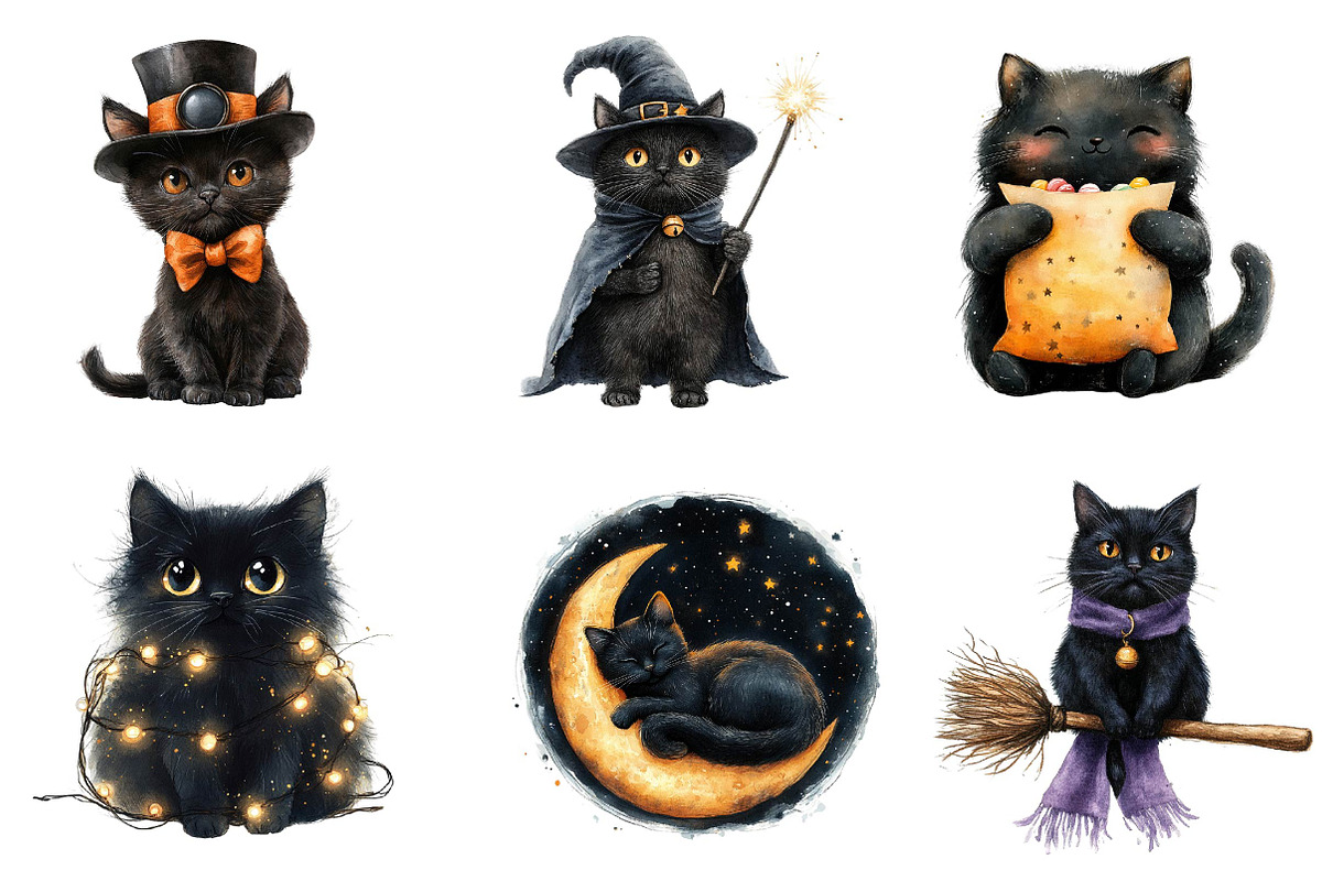 Cute Halloween Black Cats Clipart, an Illustration by Dream Creation (Photo 5 of 6)