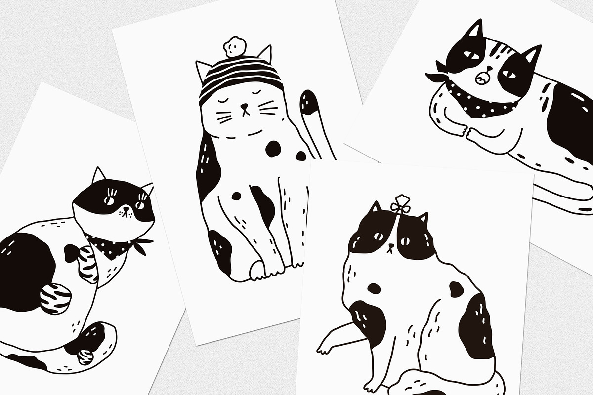 Cute cats black & white set, an Animal Illustration by Good Studio (Photo 3 of 3)