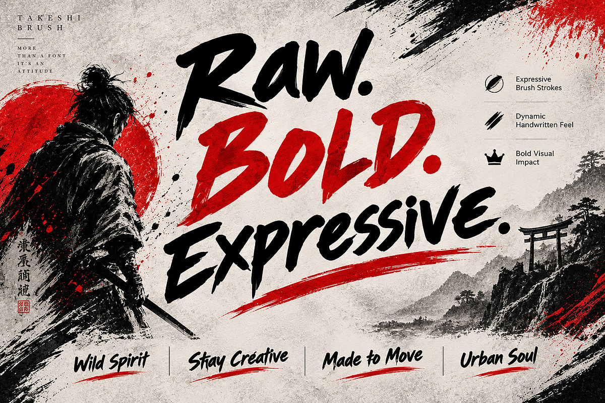Takeshi Brush, a Script Font by Wow Magic (Photo 3 of 5)