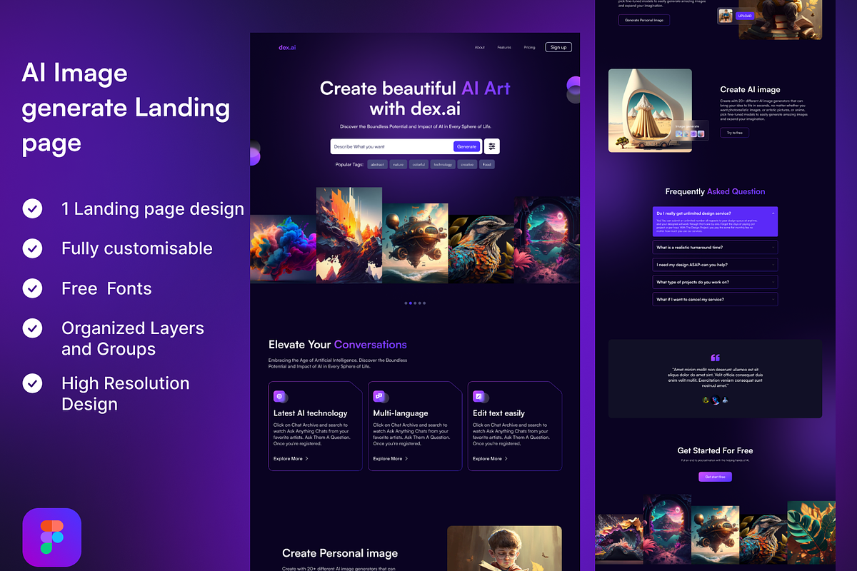 AI image generator website, a Landing Page Template by Ahmed Rubel (Photo 1 of 4)