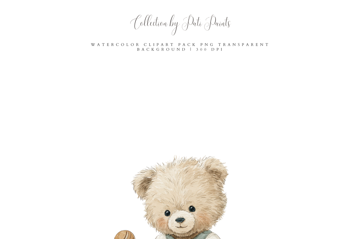 Vintage Teddy Bear Clipart Set, a Decorative Illustration by Pati Paints (Photo 9 of 11)