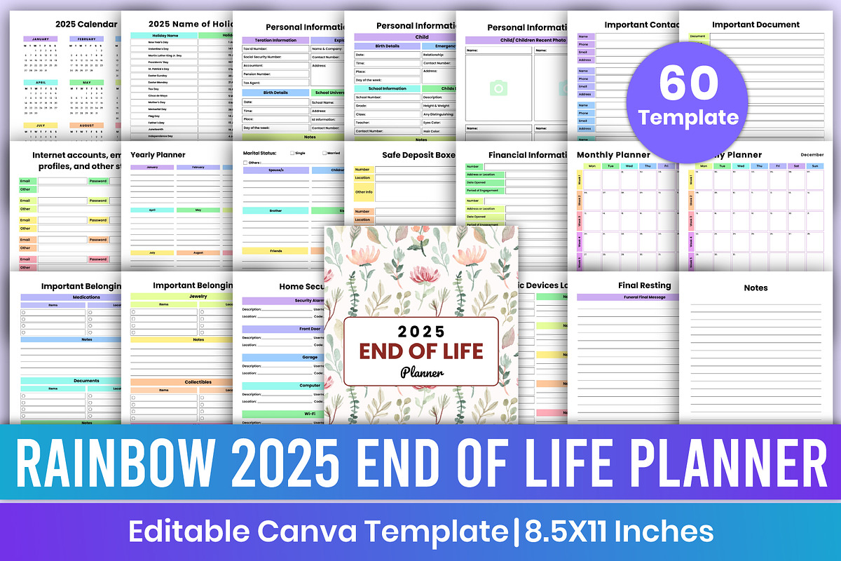 Rainbow 2025 End of Life Planner Kdp, a Stationery Template by Mustafiz (Photo 1 of 8)