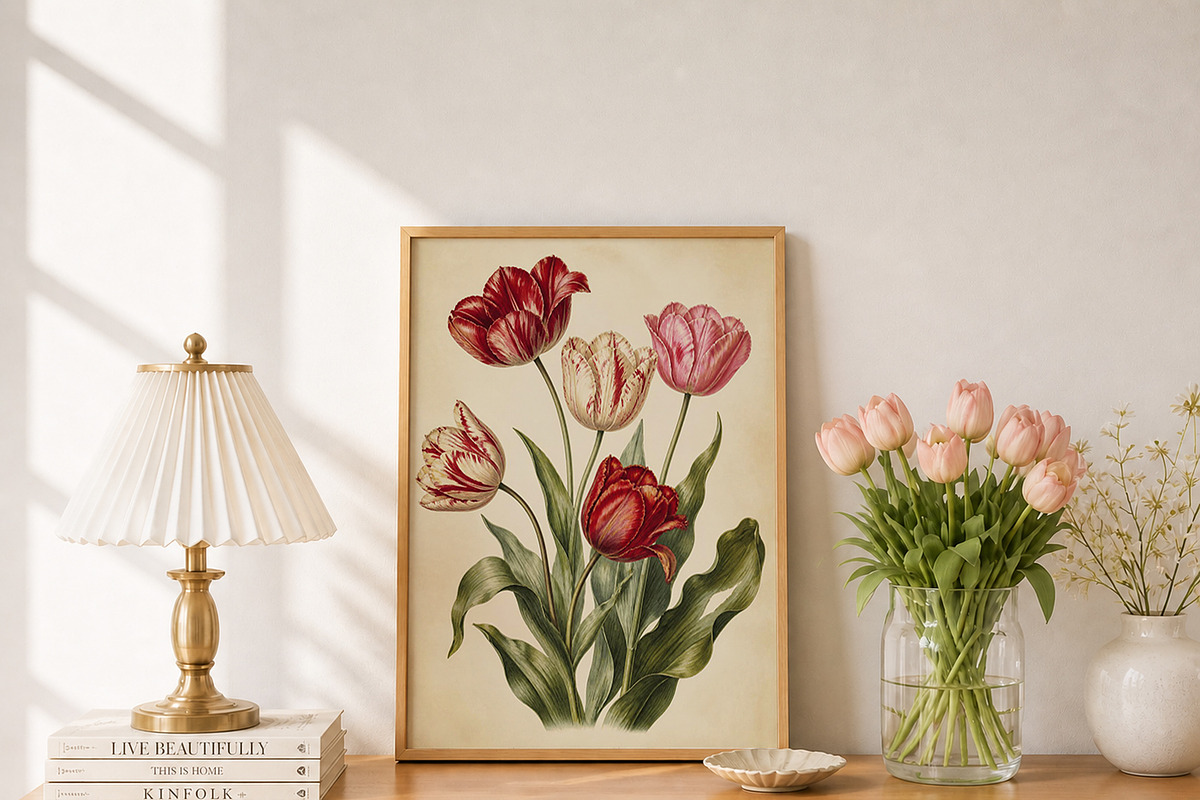 Vintage Tulip Botanical Wall Art, a Decorative Illustration by elfy creative (Photo 1 of 5)
