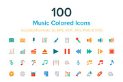 100 Music Colored Icons, an Outline Icon by Creative Stall (Thumbnail 1 of 2)