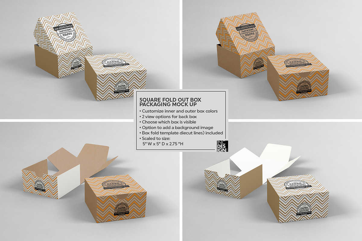 Square Fold Out Box Packaging Mockup, a Cups & Container Mockup by INCDesign (Photo 3 of 6)