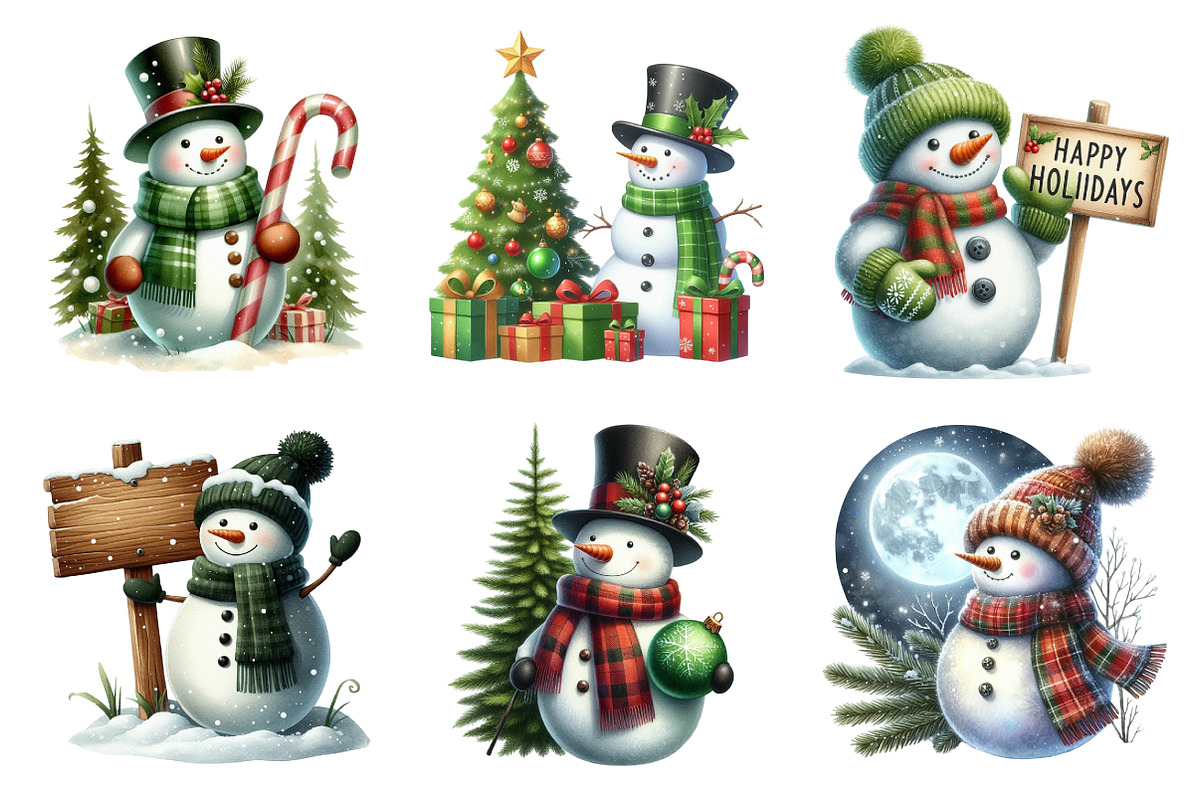 Watercolor Snowman Green Scarf Png, an Illustration by SinaCreation (Photo 4 of 7)