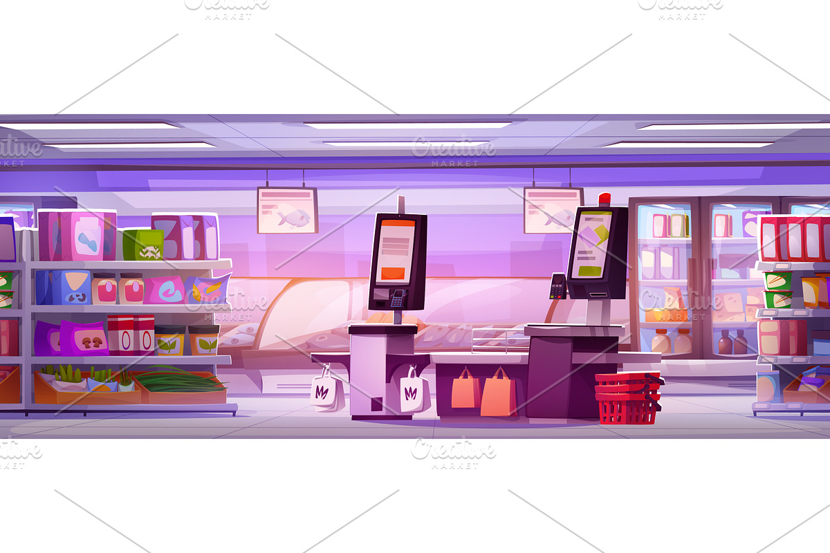 Supermarket self service for, a Technology Illustration by art PVP - market