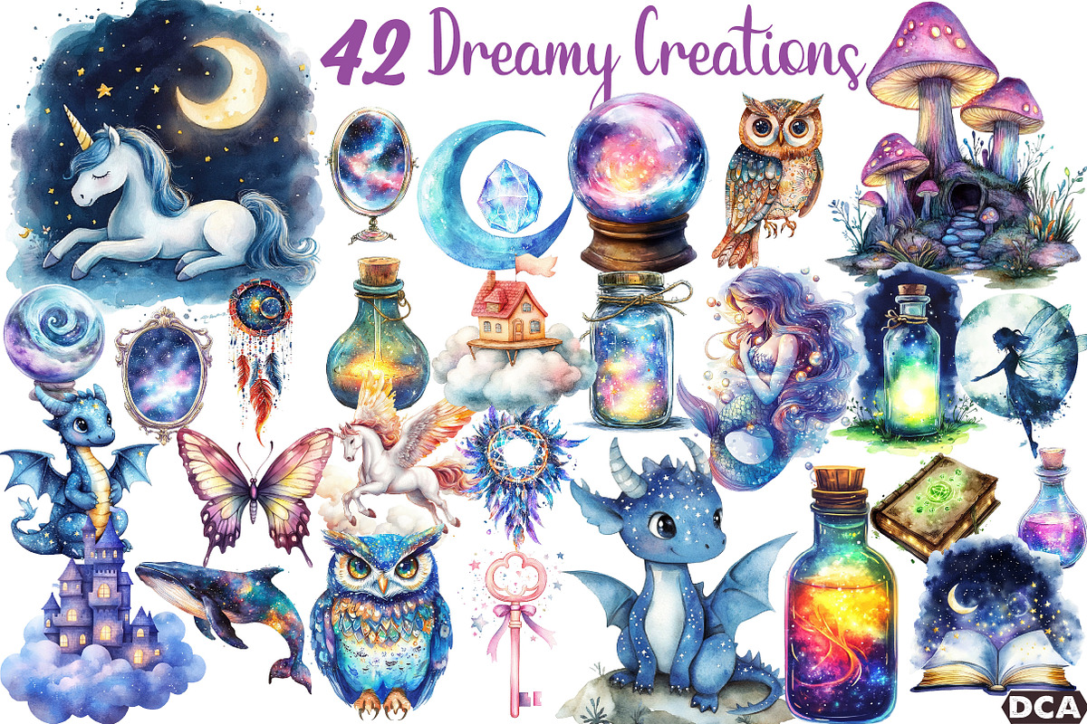 Dreamy Watercolor Creations Clipart, an Illustration by DreamCafeArt (Photo 1 of 6)