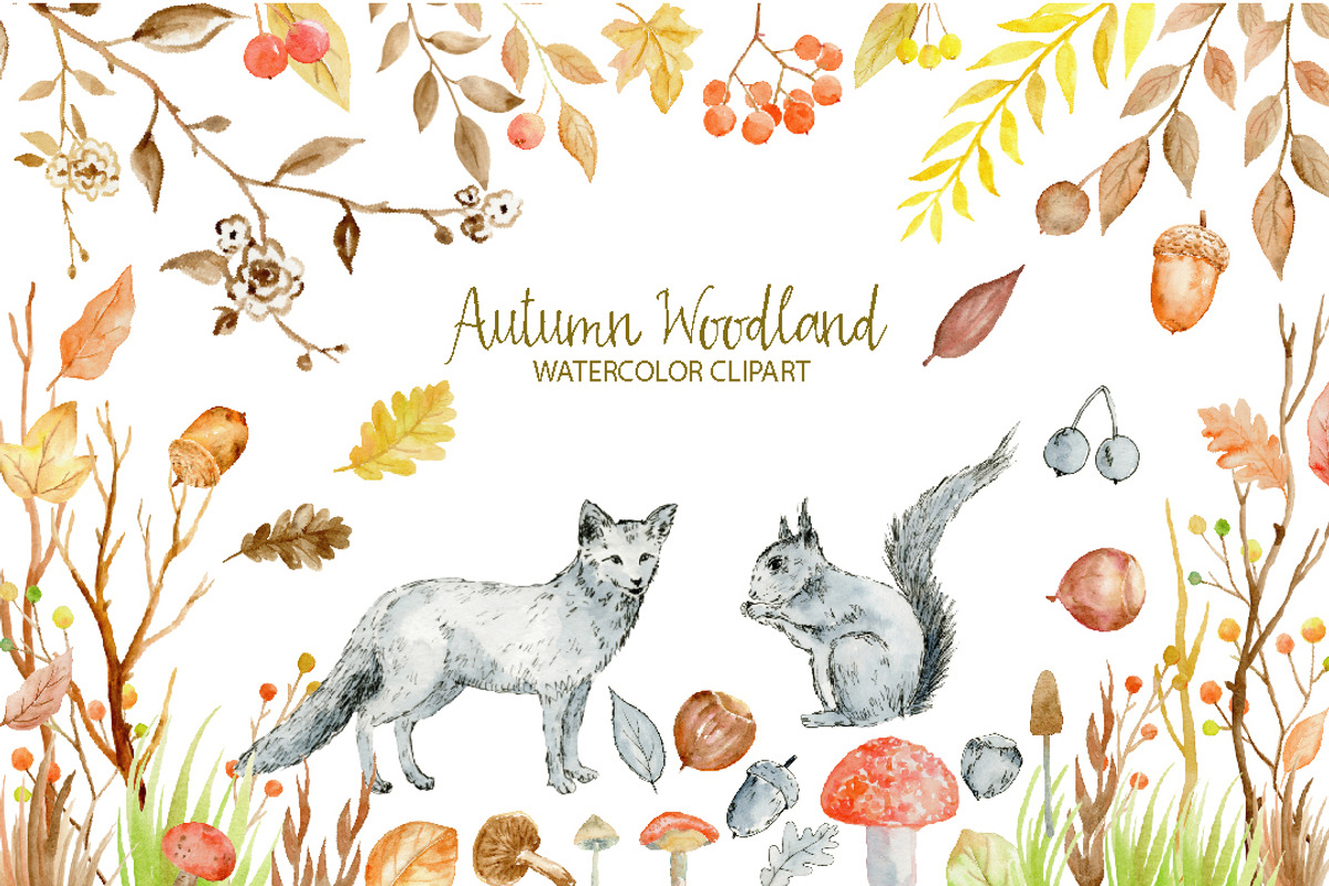 Watercolor Clipart Autumn Woodland, an Illustration by Corner Croft (Photo 1 of 3)