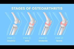 Knee joint osteoarthritis stages, a Healthcare Illustration by Seavector Studio