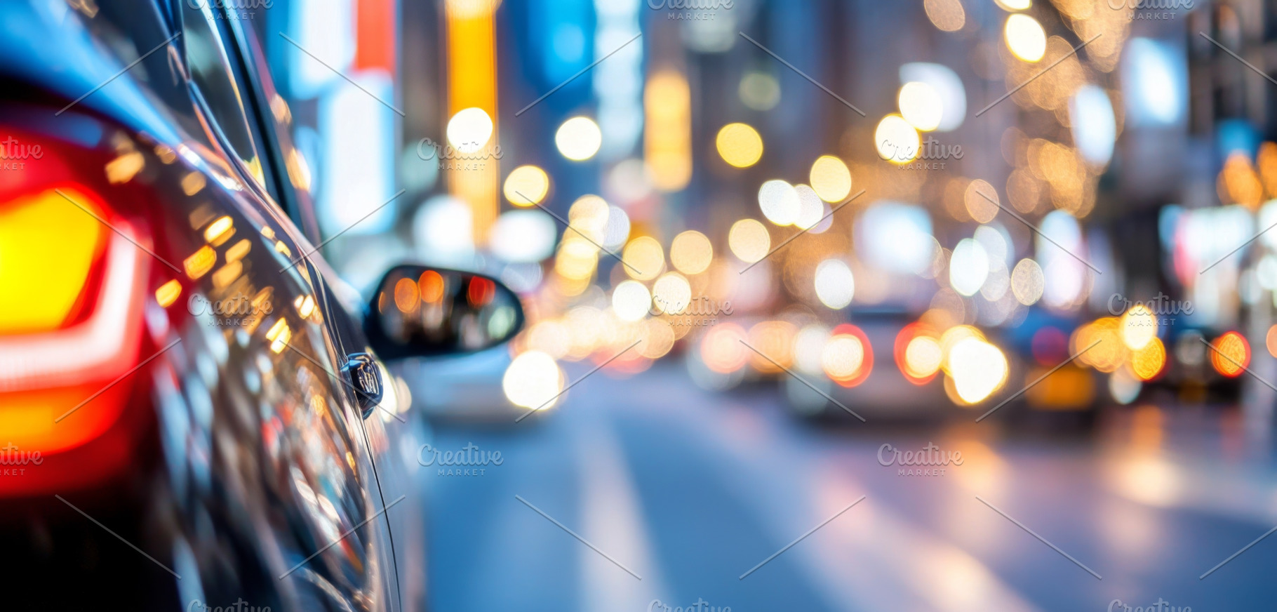 Blurred motion of car with bokeh fro, a Photo by Dvoevnore photos