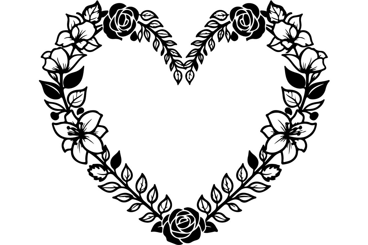 Floral HeartWreath Black Silhouet, a Person Illustration by Designer_Momina (Photo 13 of 20)