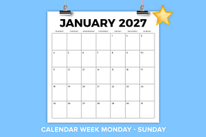 2027 12x12 Monday to Sunday Calendar