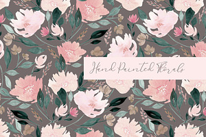 Pink, Gray Watercolor Floral Pattern