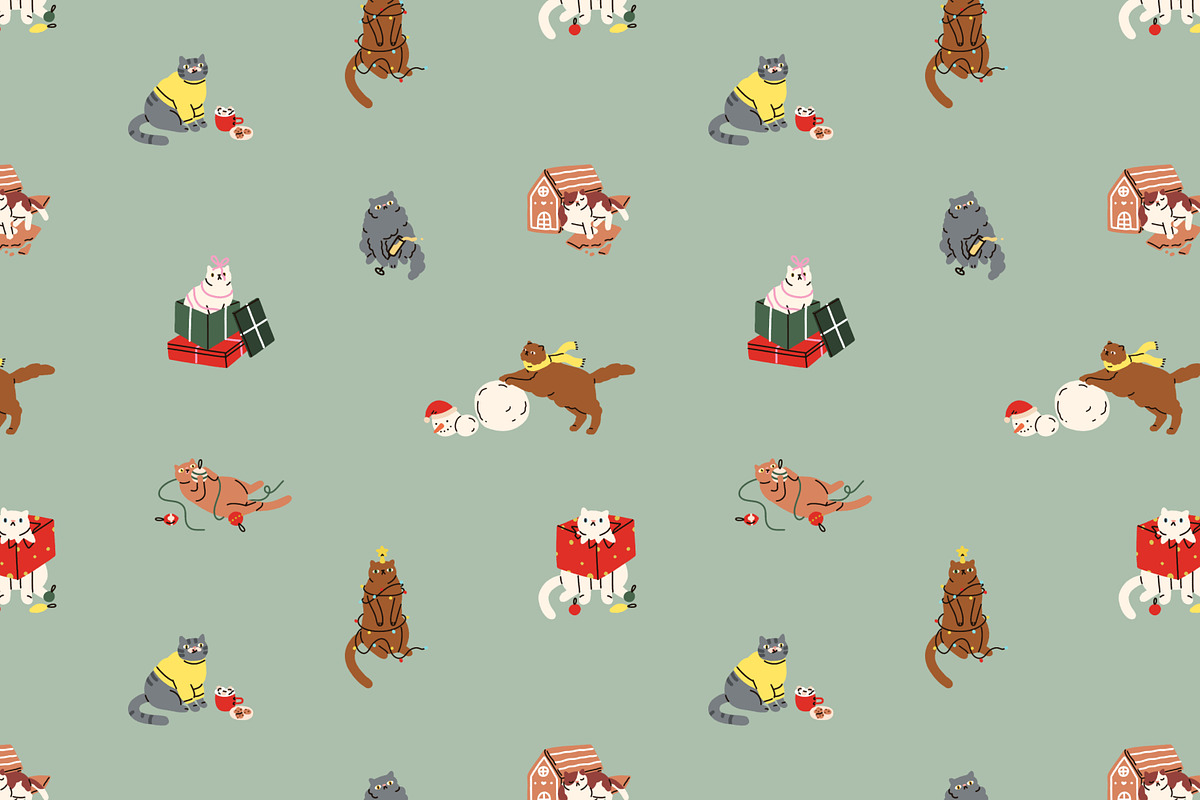 Christmas cats seamless patterns, a Pattern Graphic by Good Studio (Photo 2 of 18)