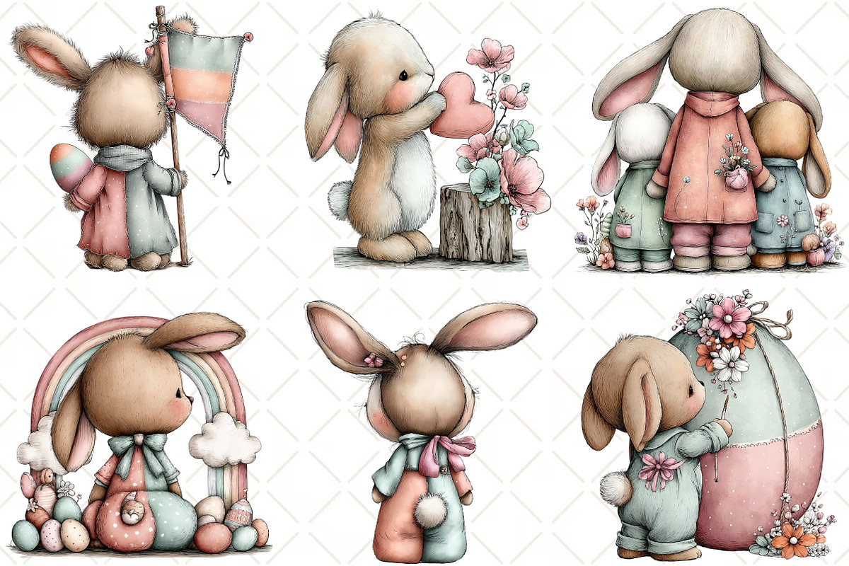 Whimsical Easter Bunny Back View Cli, an Illustration by Black Bird Studio (Photo 3 of 6)