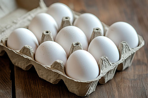 Fresh white eggs in carton box, a Food & Drink Photo by AlyaAnd