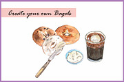 Bagels & Coffee-Watercolor Clipart, a Food Illustration by VianneArt (Thumbnail 3 of 6)