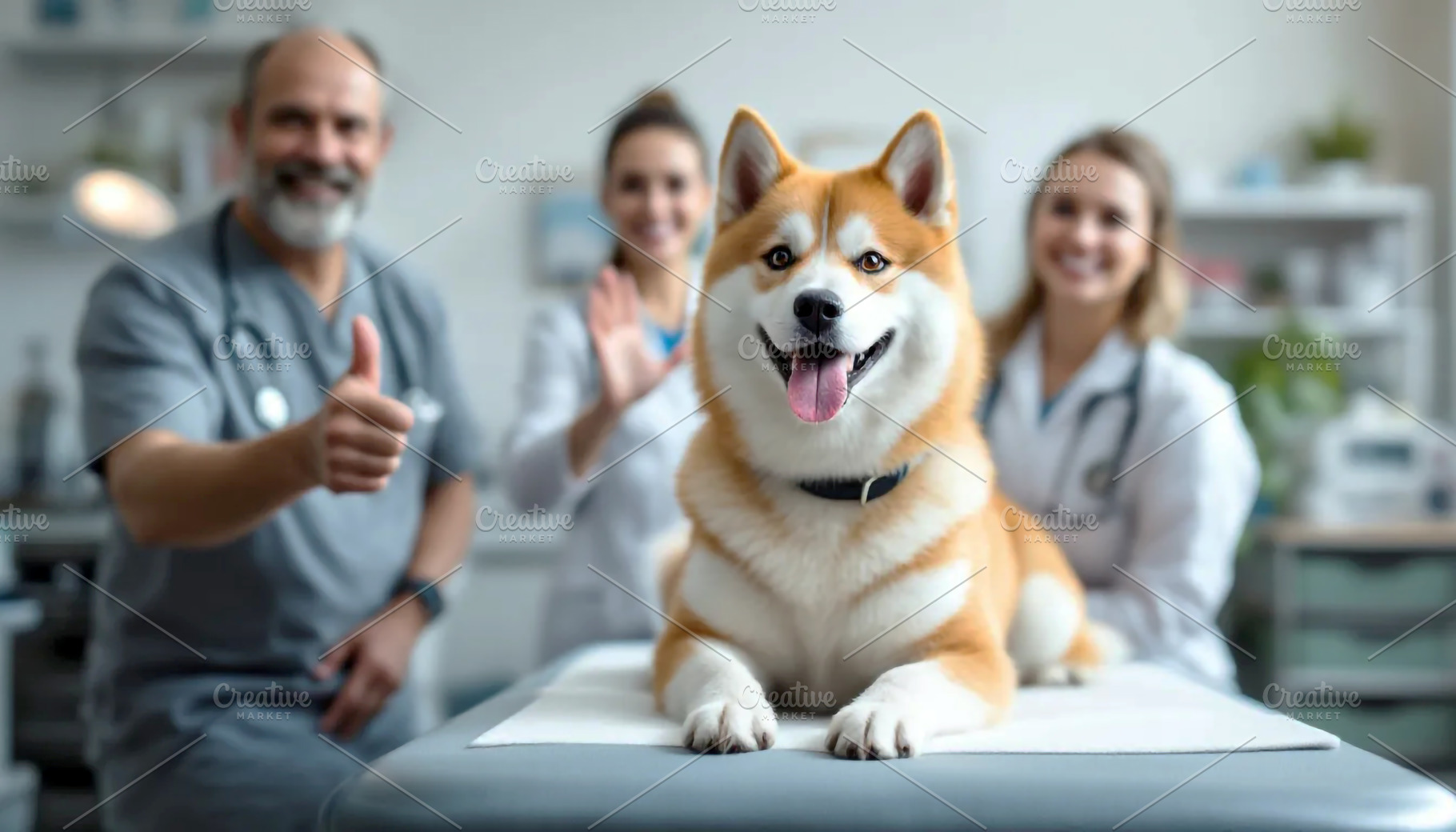 Happy Dog at Vet Clinic with Veterin, an Animal Photo by Stock Shape