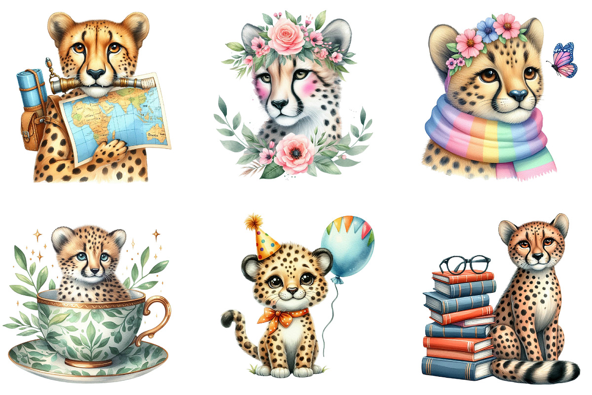 Watercolor Cheetah Clipart, an Illustration by DreamArtGraphic (Photo 3 of 5)