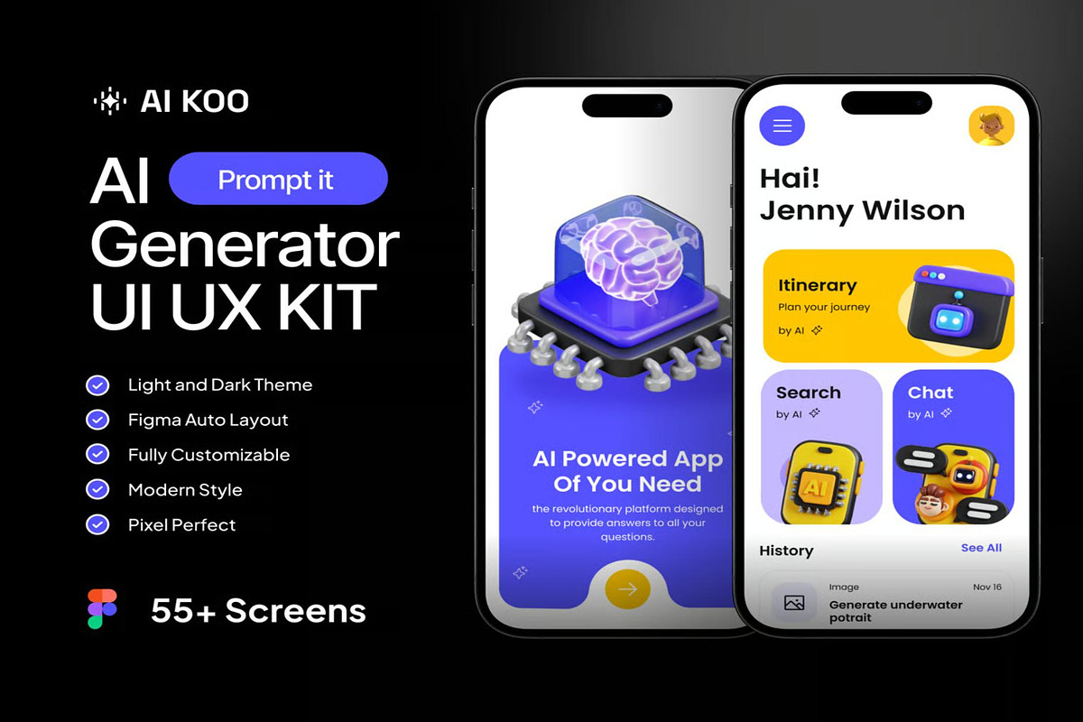 AI KOO AI Generator Mobile App UI UX, an UI Kit Template by Lumina_ui_ux202 (Photo 1 of 7)