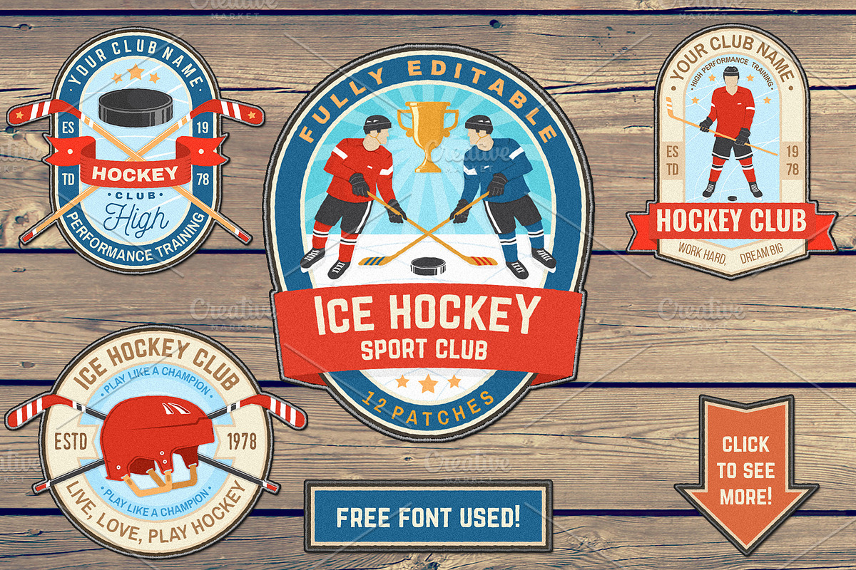 Ice Hockey Club 12 Patches, a Branding & Logo Template by sivVector (Photo 1 of 4)