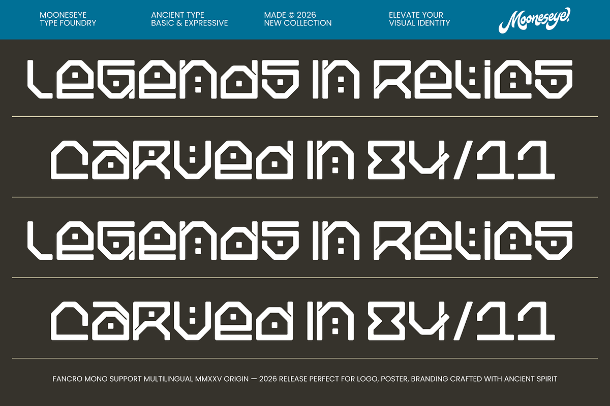 Fancro Mono - Ancient Display Font, a Sans Serif Font by MooneseyeType (Photo 3 of 10)