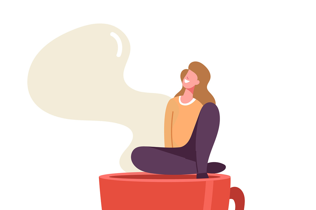 Tiny Woman Relaxing on Coffee Break, an Illustration by Double Bubble