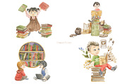 Children and books, watercolor set, an Education Illustration by Love Watercolor Store (Thumbnail 8 of 10)