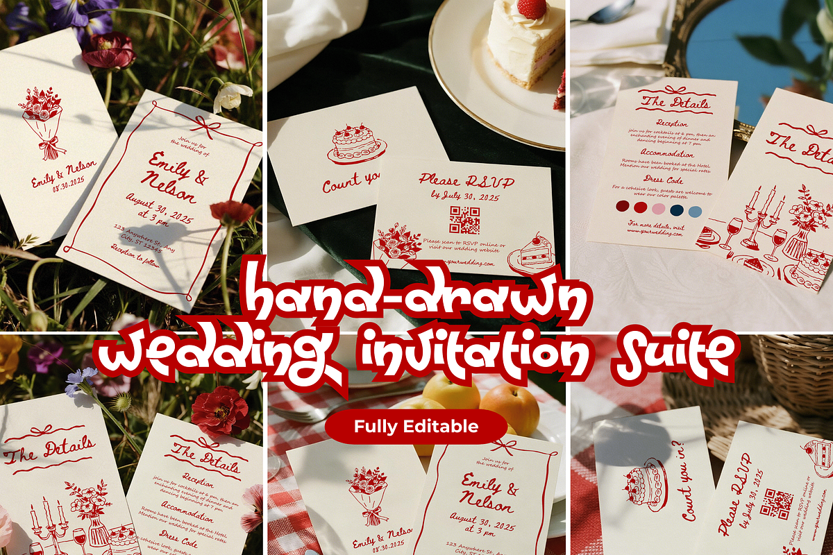 Hand-drawn Wedding Invitation Suite